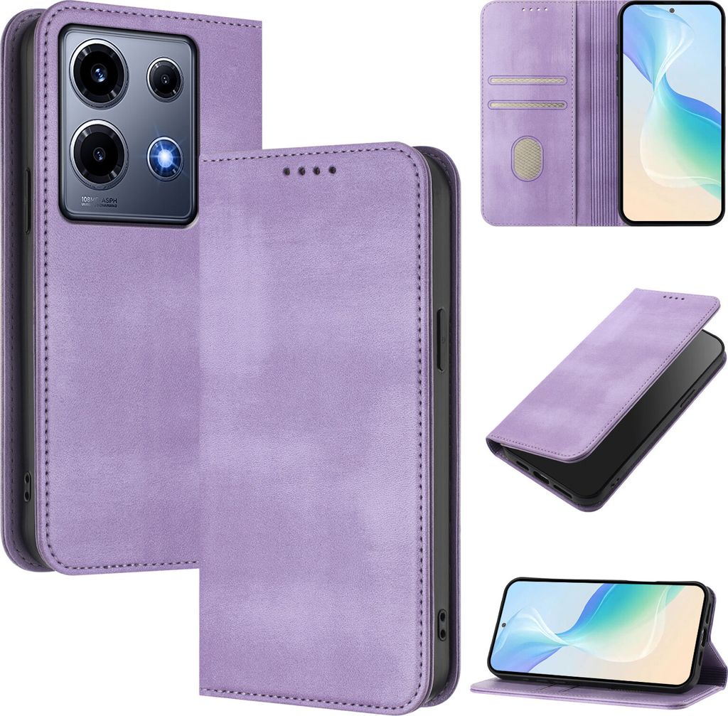 Handyhülle für Infinix Note 30 VIP, Vintage Leder RFID Schutz Kartenfach Standfunktion Magnetische Klapphülle Violett