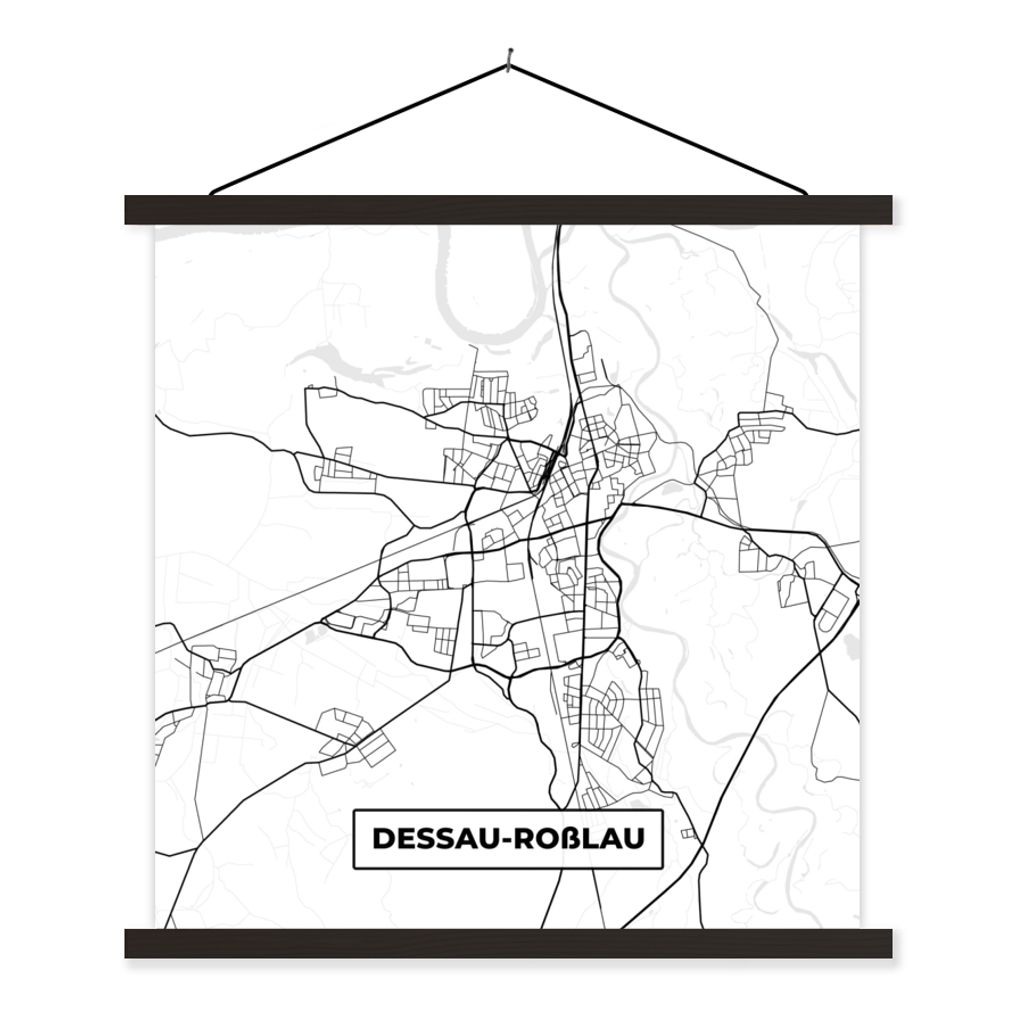MuchoWow Textilposter Dessau-Roßlau - Karte - Stadtplan - Wegbeschreibung 90x90 cm mit schwarzem Rahmen - Magnetisches