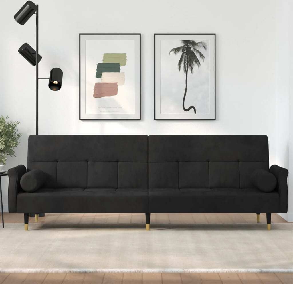 Cloris Designermöbel Schlafsofa mit Kissen Schwarz Samt 2024 Neu