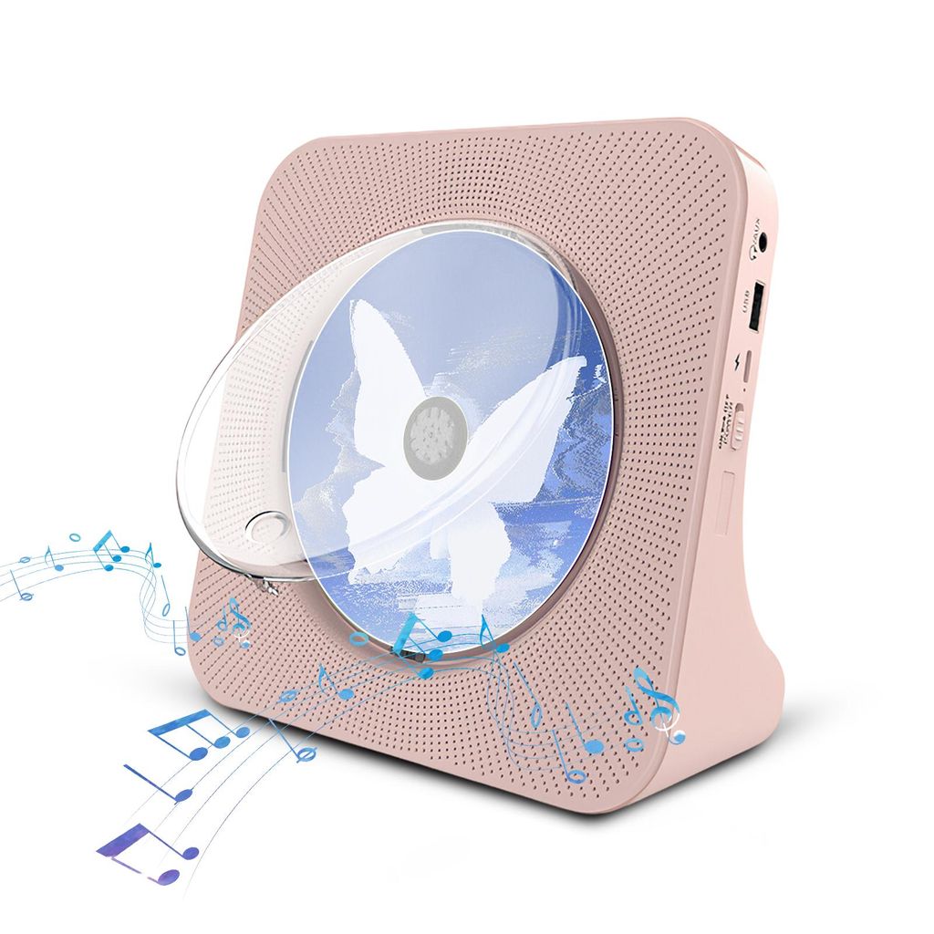 ZELURXX Wand- und Tisch-CD-Player mit Bluetooth, FM-Radio, USB/AUX & Kopfhöreranschluss, Fernbedienung und Timer, Rosa