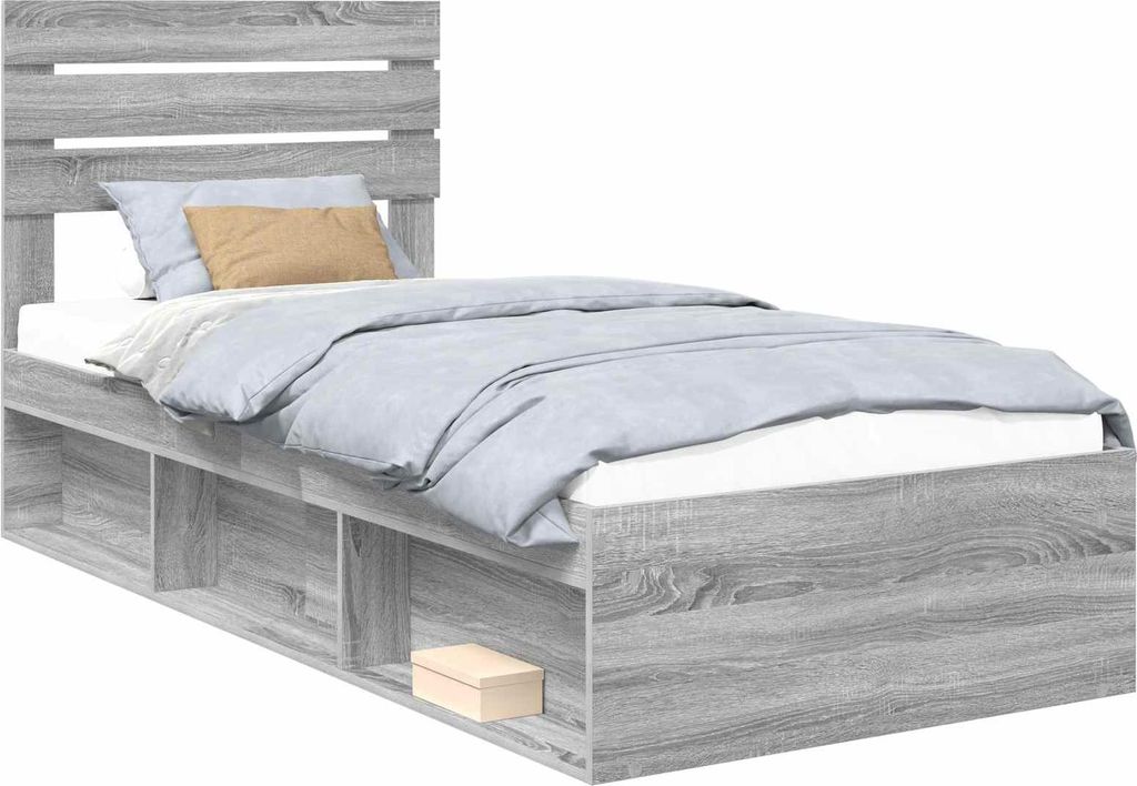 Bettrahmen Graues Sonoma 90 x 200 cm Massives Kiefernholz
