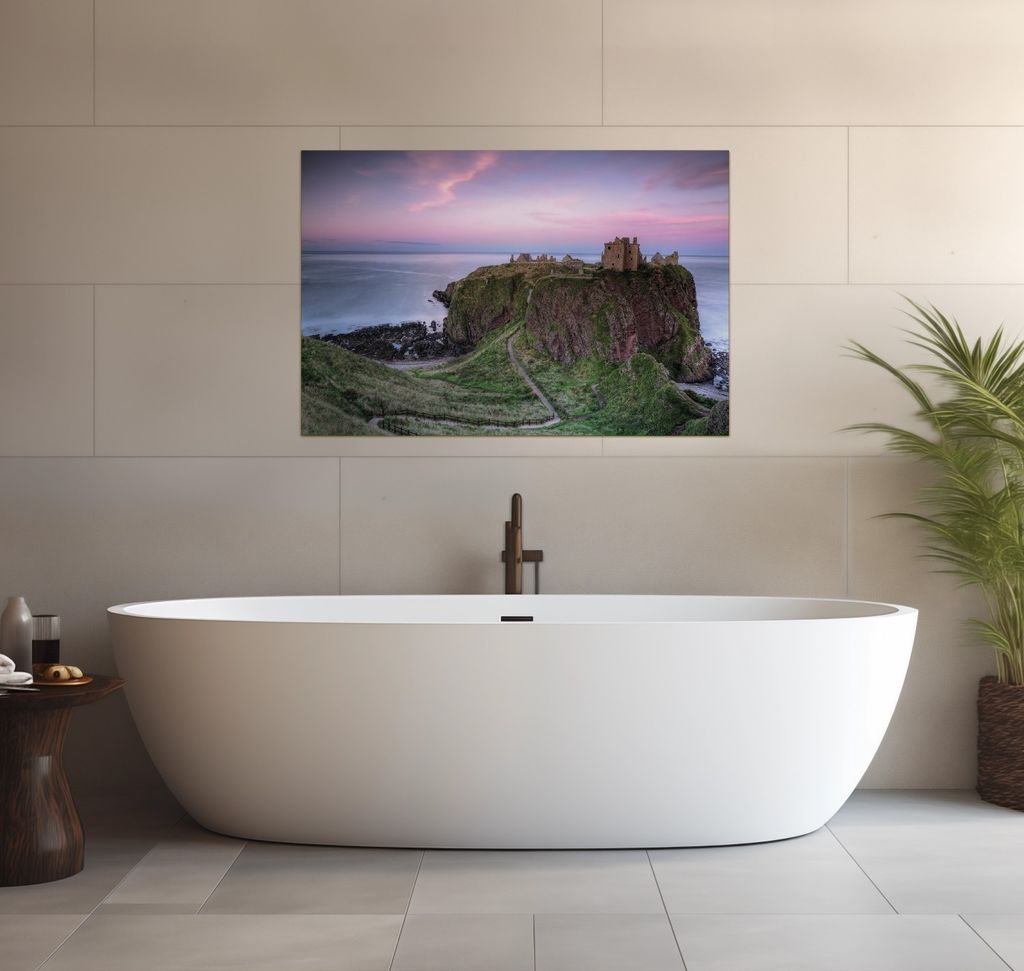 Wallario wasserfestes Poster selbstklebend 91,50 x 61 cm, Schloss am Meer, Badezimmerposter Spritzschutz mit Hochglanzoberfläche in Glasoptik