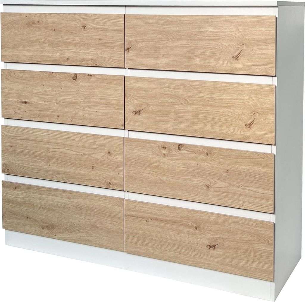 Kommode 8 grifflose Schubladen Thekla Weiß-Artisaneiche