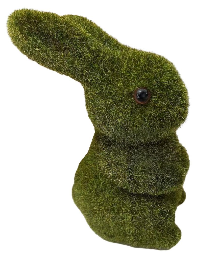 Beflockte Hasenfigur aus Kunstharz, künstliches Moos, Osterhasen-Ornament, kleine beflockte Hasenskulptur für Frühlings-, Oster-, Tisch- und Gar...