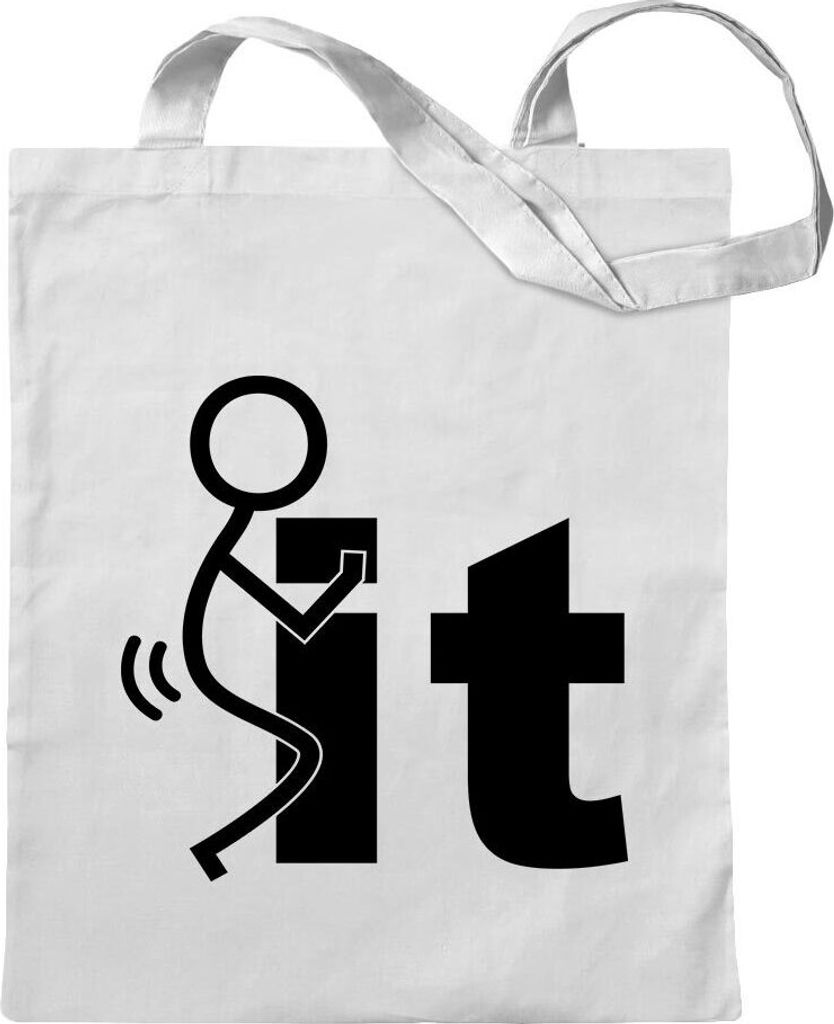 Kiwistar - Baumwolltasche - weiss - Fuck It - Tragetasche Stoffbeutel Umhängetasche langer Henkel