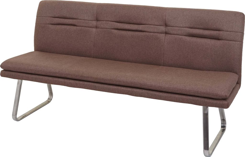 Sitzbank MCW-H70, Esszimmerbank Bank Polsterbank, Rückenlehne Stoff/Textil Edelstahl gebürstet braun 180cm
