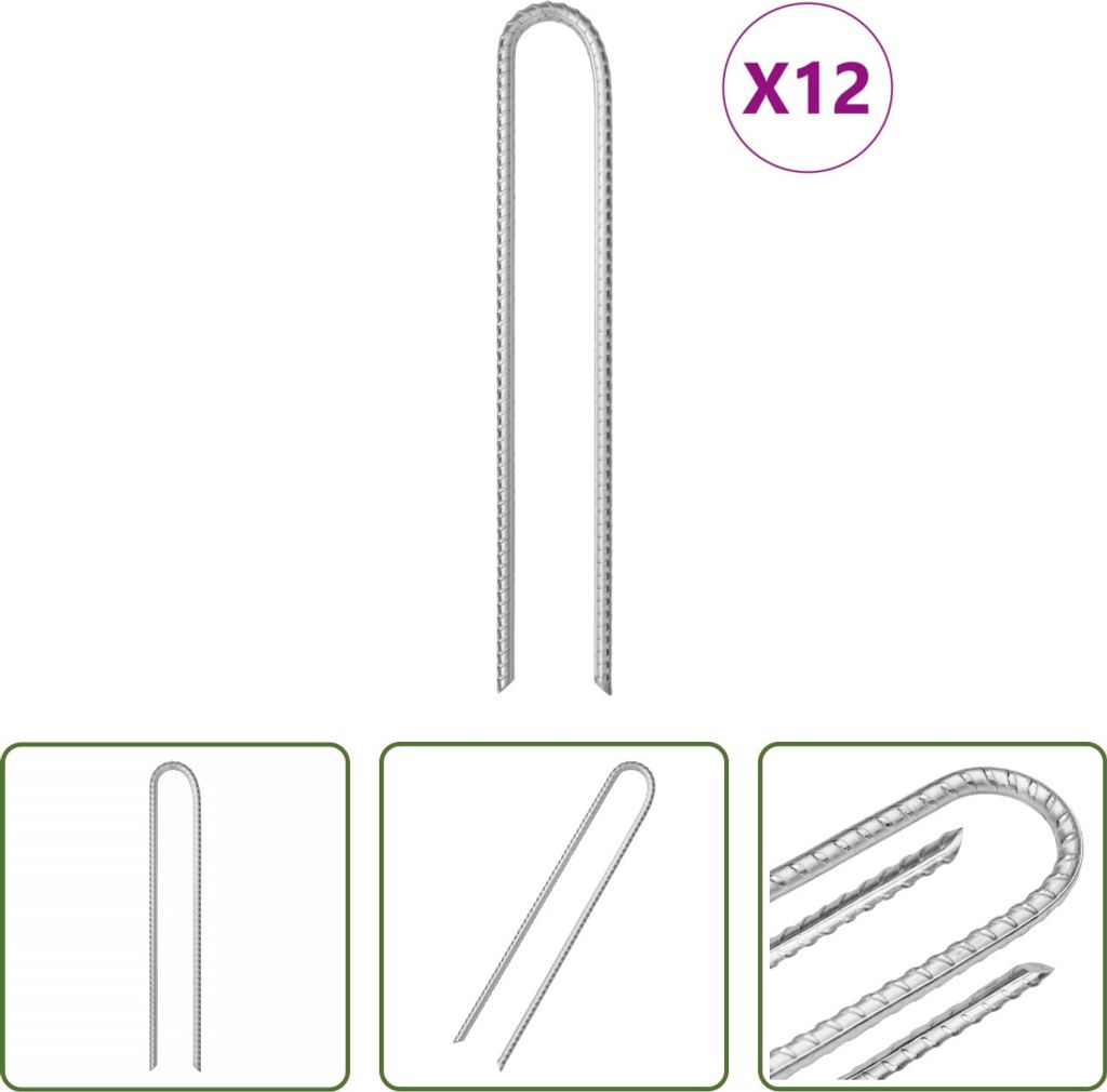 The Living Store Zeltheringe 12 Stk. U-Form 37 cm Ø10 mm Verzinkter Stahl