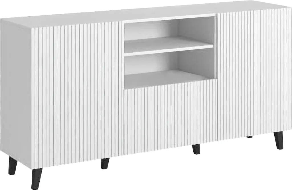 Commode Blanche Pafos 150 2D1S avec Façades Fraisées et Grand Rangement
