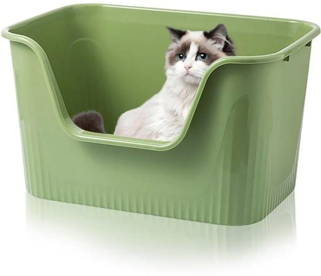 Litière chat anti-projection sans couvercle 64x45x33 cm étanche verte XL