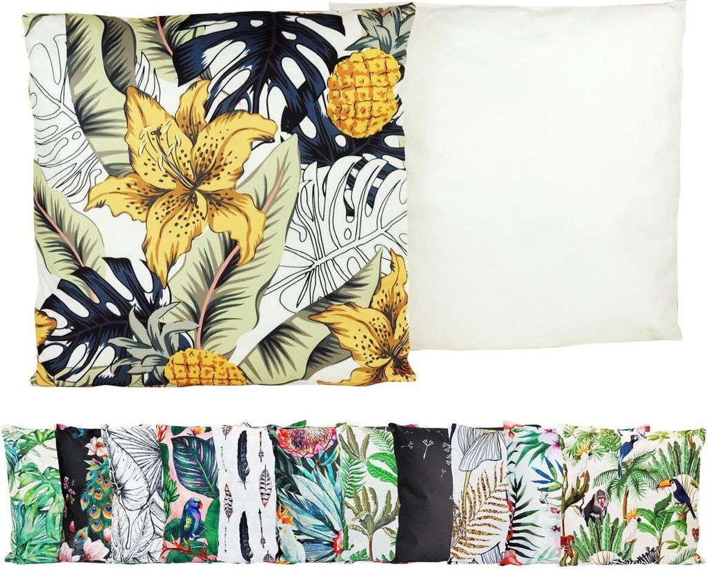 JACK Outdoor Lounge Kissen 45x45cm Motiv Dekokissen inkl. Füllung Wasserfest Sitzkissen Garten Stuhl, Farbe:Blütentraum Gold