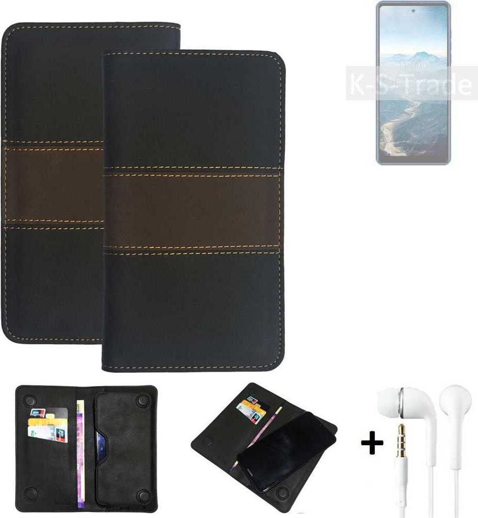 K-S-Trade Handyhülle + Kopfhörer kompatibel mit BQ Mobile BQ-6868L Wide Schutzhülle Walletcase Bookstyle Tasche Schutz Case Hülle Wallet Cover
