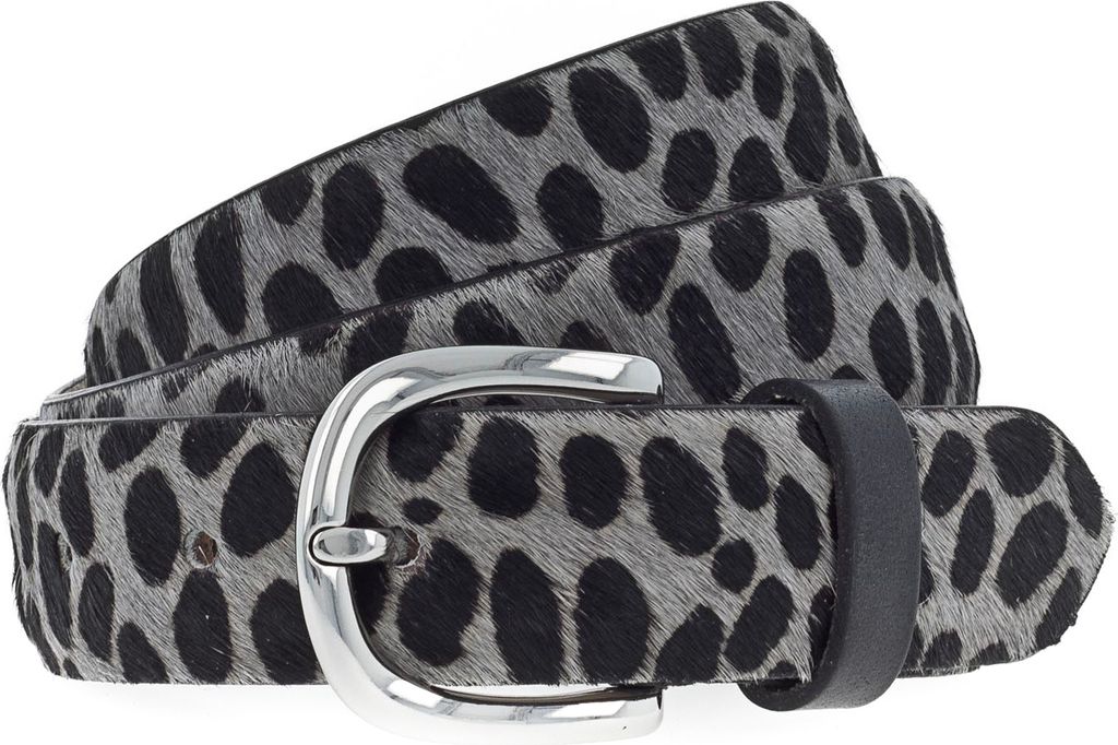 Vanzetti Damen Gürtel - Ledergürtel Tierfell, Dornschließe Grau 75 cm