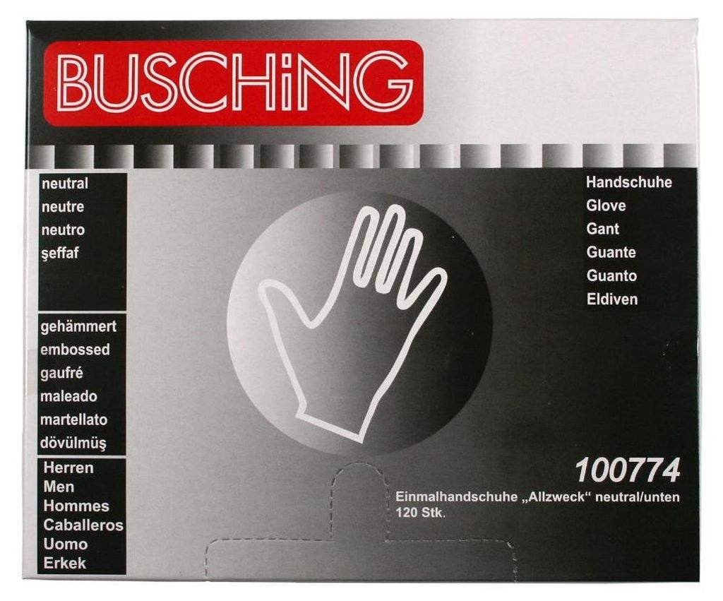 Busching 100 Stück Einmalhandschuhe Allzweck aus HDPE Entnahmeöffnung unten