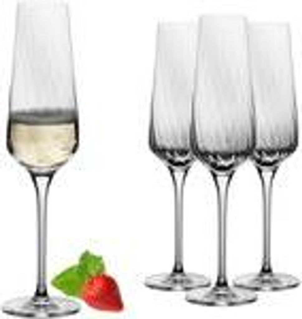 IMPERIAL Sektkelche 200ml (max 230ml) "London" Set 4-Teilig geriffelte Sektgläser aus Crystalline Glas Spülmaschinenfest