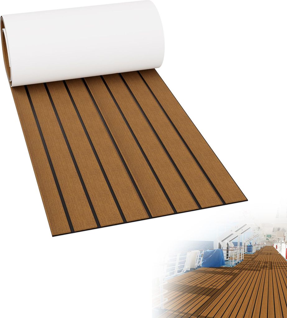 XMTECH Bootsbeschlag Eva 6mm Selbstklebend, DIY Bootsbodenbelag, Teakholzoptik, rutschfest, wetterfest, UV-beständig, Bootsmatte für Boote, Yacht...