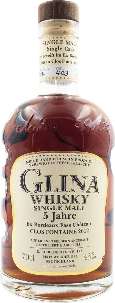 Glina Whisky Single Malt Whisky, 5 Jahre, Bordeaux Cask, 0,7L, alc. 43 Vol.-%