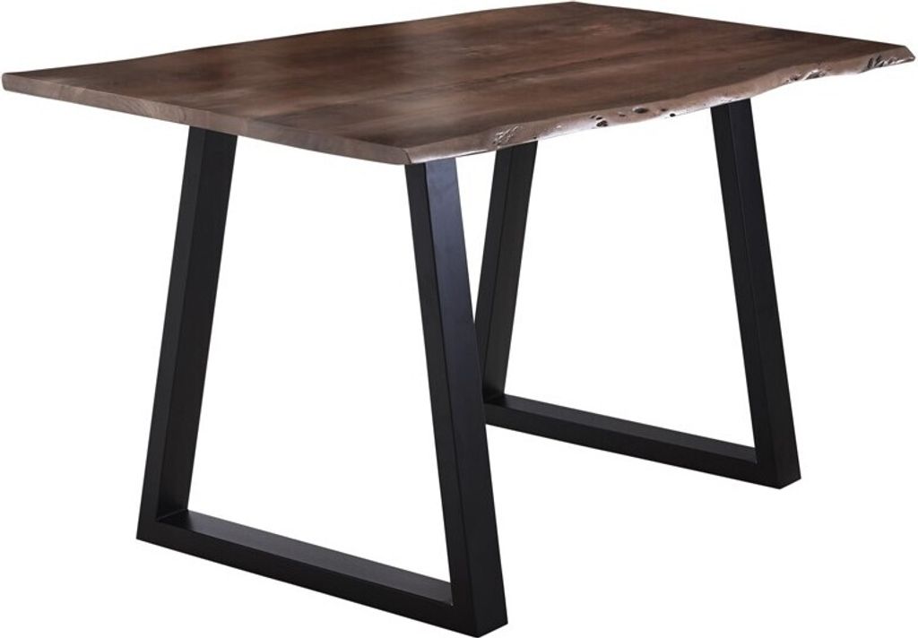 Esstisch Baumkante massiv Akazie nussbaum 160 x 85 schwarz V-Gestell LUBIN