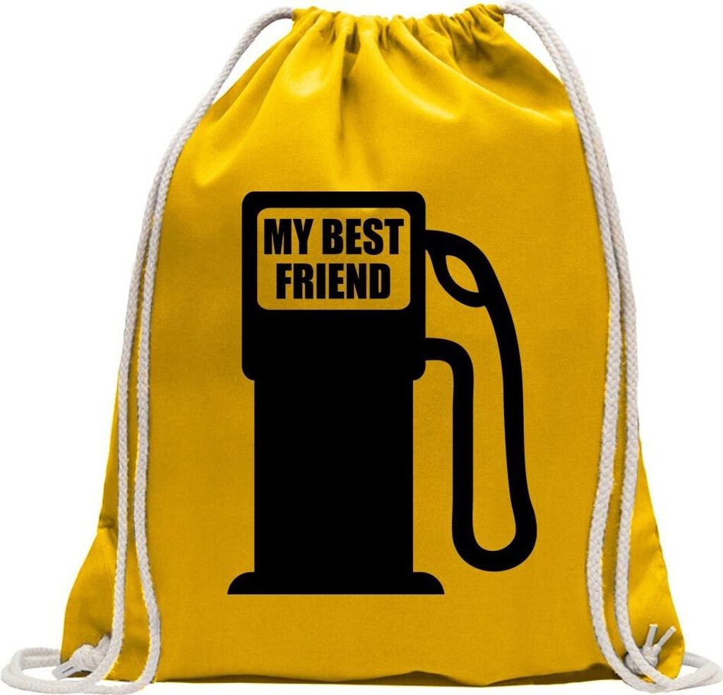 Kiwistar - Turnbeutel - gelb - My best Friend - Fun Rucksack Sport Beutel Gymsack Baumwolle mit Ziehgurt