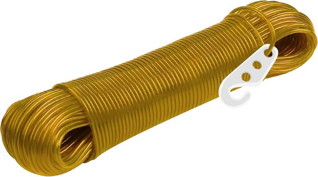 Lifetime, Wäscheleine 20 m robust mit Haken für draussen, Gelb