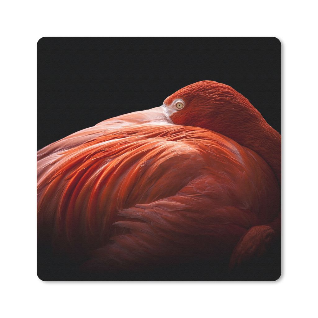 MuchoWow Mauspad Mousepad Flamingo - Federn - Rosa 20x20 cm - Mousepads - Maus Mat - Pad - Mausunterlage - Desk Mat - Bureauartikeln