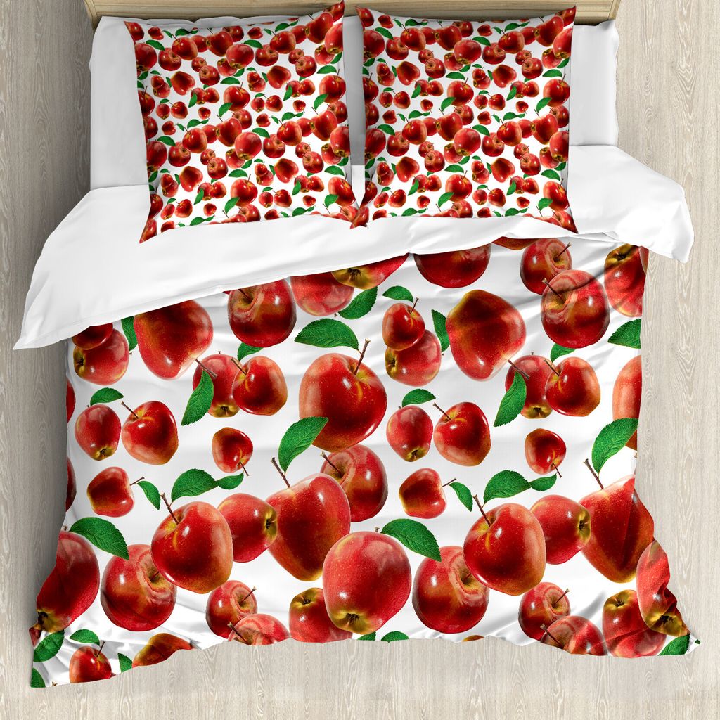 ABAKUHAUS Apfel Bettbezug, Herbst-Saison Früchte, Milbensicher Allergiker geeignet mit Kissenbezügen, 155 cm x 220 cm - 80 x 80 cm, Lime Green Bu...