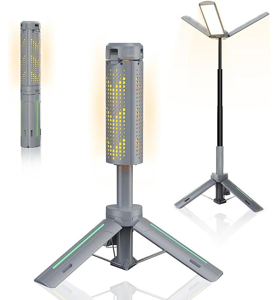 Camping Lampe 40 Zoll LED, ausziehbares Stativ, 1000 Lumen, 5 Lichtmodi, 8000mAh Akku, USB-Powerbank, SOS & Flammenlicht, wasserdicht & tragbar