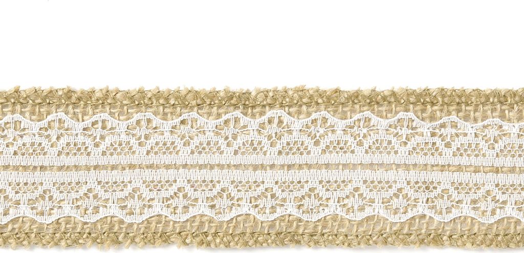 Juteband mit mittiger Spitze 4cm x 5m Rolle natur braun / Produktbild 