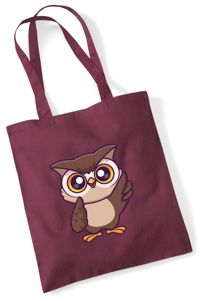 Huuraa Jutebeutel Eule Comic 10 Liter Burgundy Baumwolle Tasche Geschenkidee