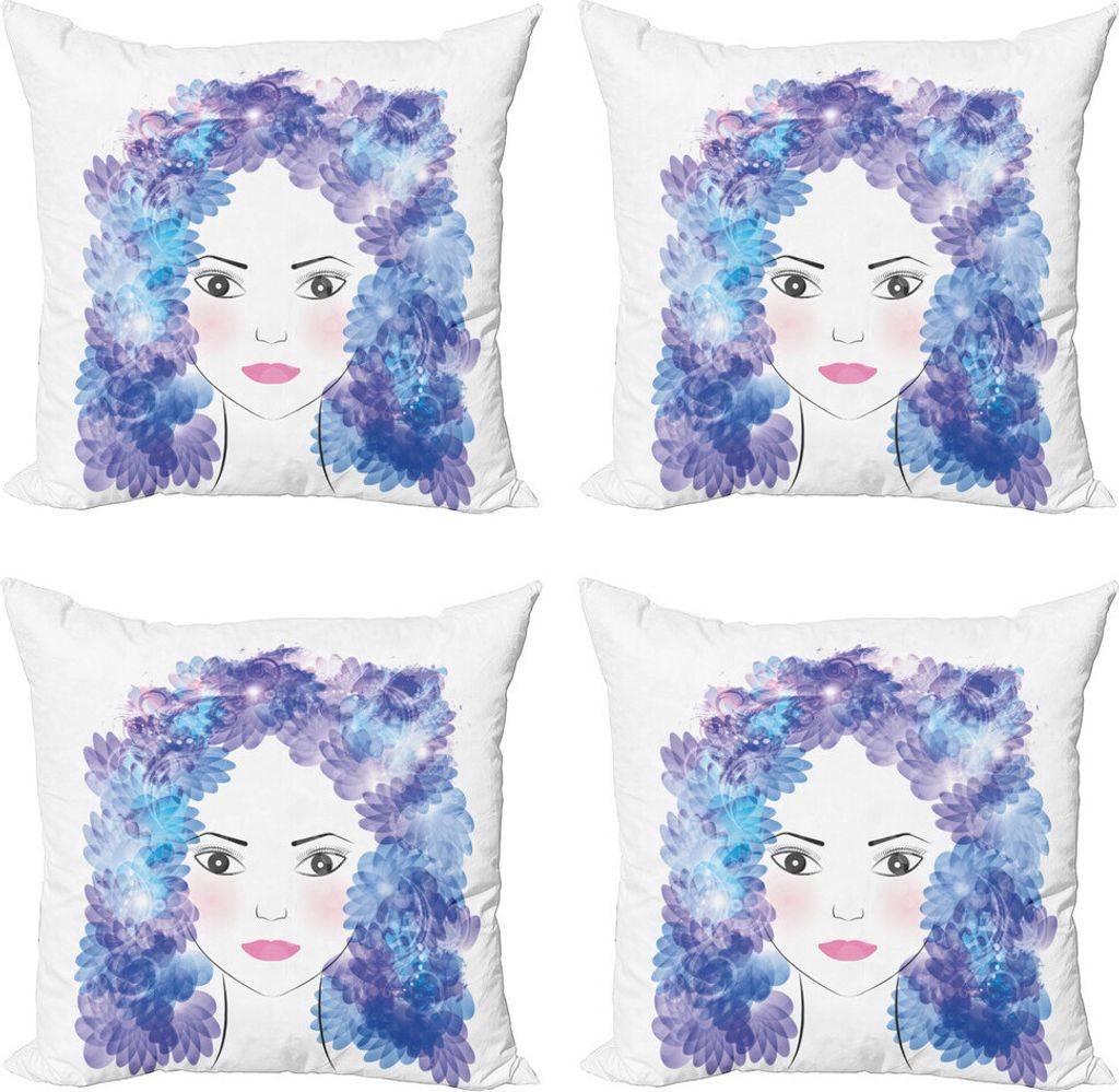ABAKUHAUS abstrakte Frauen Kissenbezug Set (4 Stück), Surreal Blumenmädchen, Moderner Doppelseitiger Digitaldruck, 40 cm x 40 cm, Weiß Lavendel-...