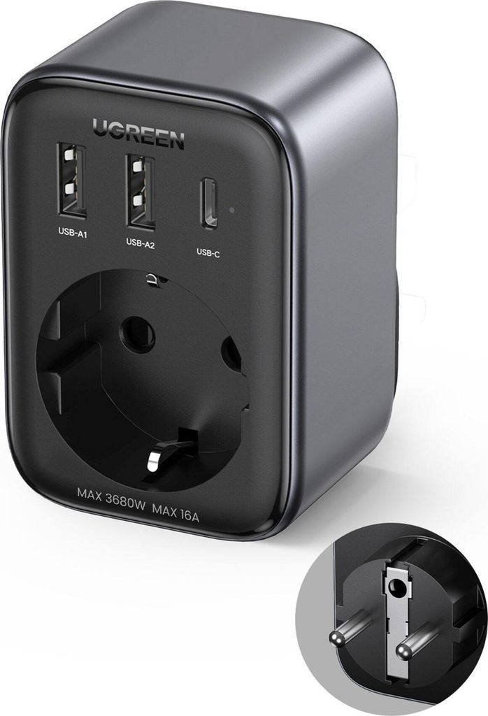 Ładowarka sieciowa 30W (2xUSB/USB C/AC) / adapter EU - EU Zdjęcie produktu 