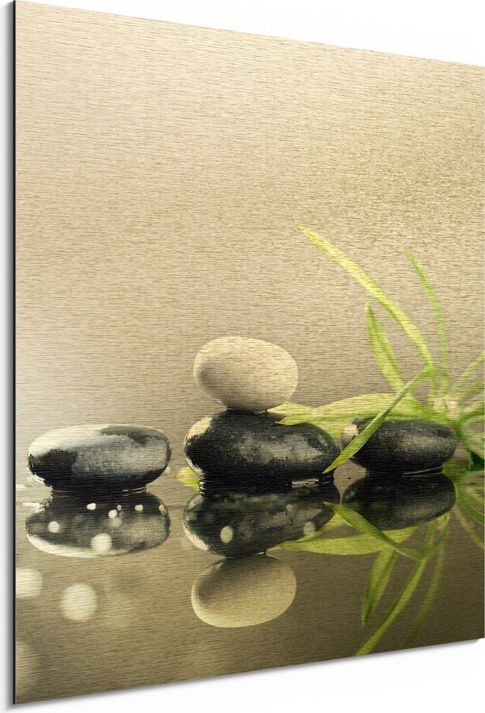 DEQORI Alu-Dibond Bild Gold 30x30 cm 'Naturstein Arrangement' Wandbild Metall dünn Design