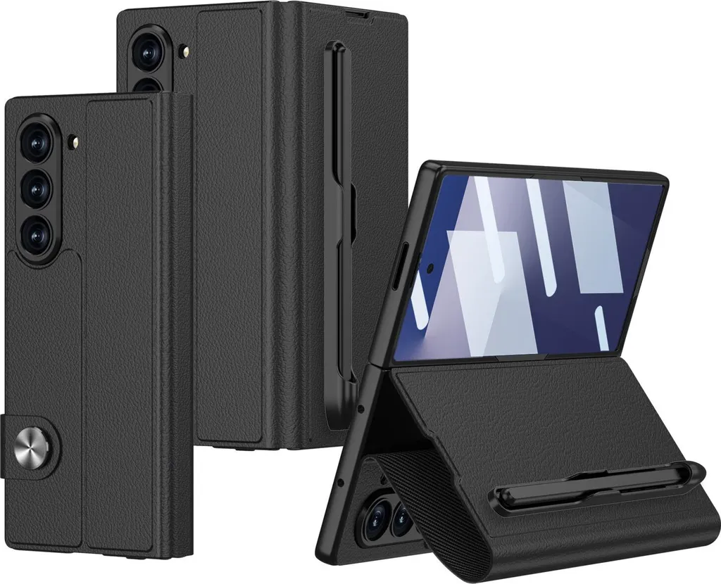 Custodia Sottile Samsung Z Fold 7: Pelle Nera con Vetro Temperato