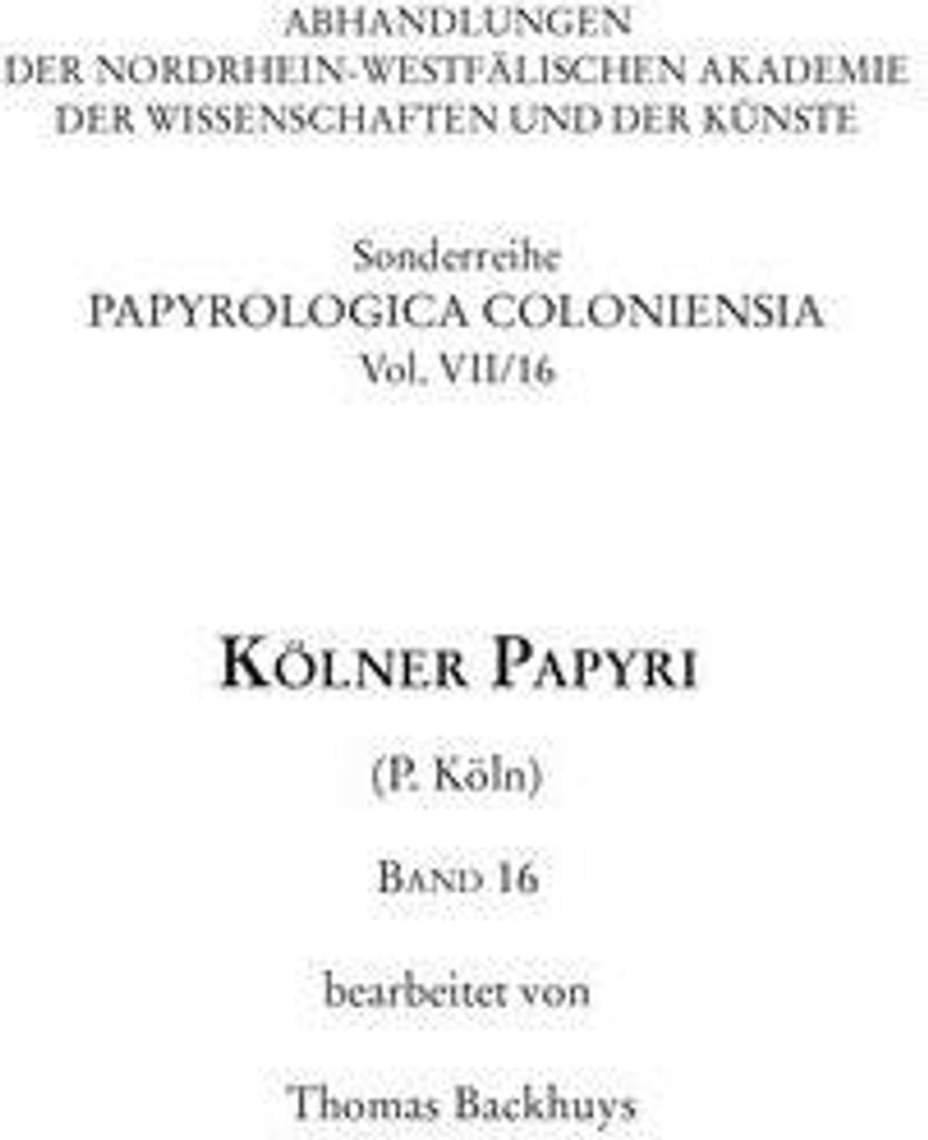 Kölner Papyri (P. Köln) Band 16