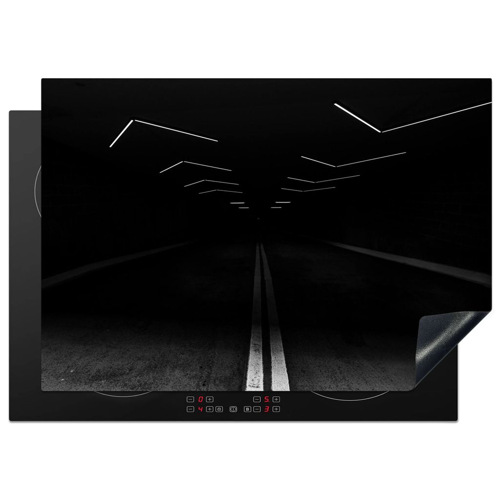 KitchenYeah Herdabdeckplatte Schwarz - Weiß - Straße - Tunnel , 75x52cm, Küche Deko, Glaskeramikkochfeld Herdabdeckung, Abdeckplatte fùr Koch...