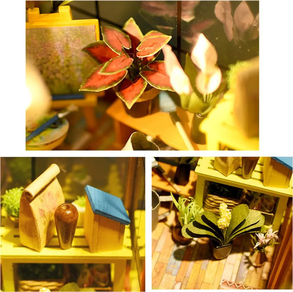 Miniature de maison en bois à monter kit de modélisme avec lumière LED