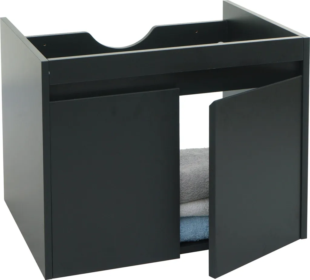 Meuble de rangement pour salle de bain noir design compact 2 portes