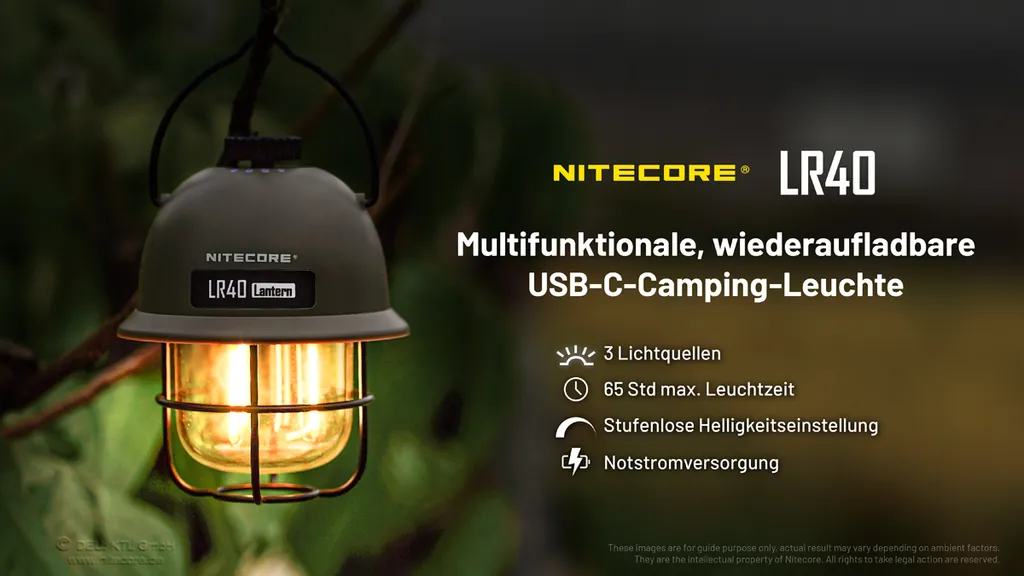 Nitecore LR40 Lanterne de Camping Rechargeable USB-C Powerbank Olive