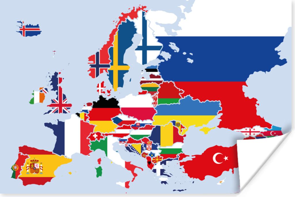 MuchoWow Poster Karte - Europa - Flagge 60x40 cm - Schlafzimmerdekoration