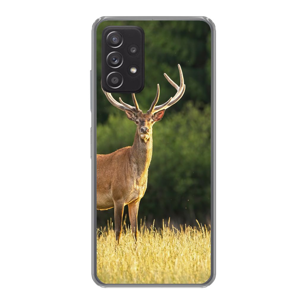 MuchoWow Handyhülle Schutzhülle Hülle für Samsung Galaxy A33 5G Hirsch - Geweih - Gras - Natur - Tiere - Grün Silikon Softcase Handy Hülle ...