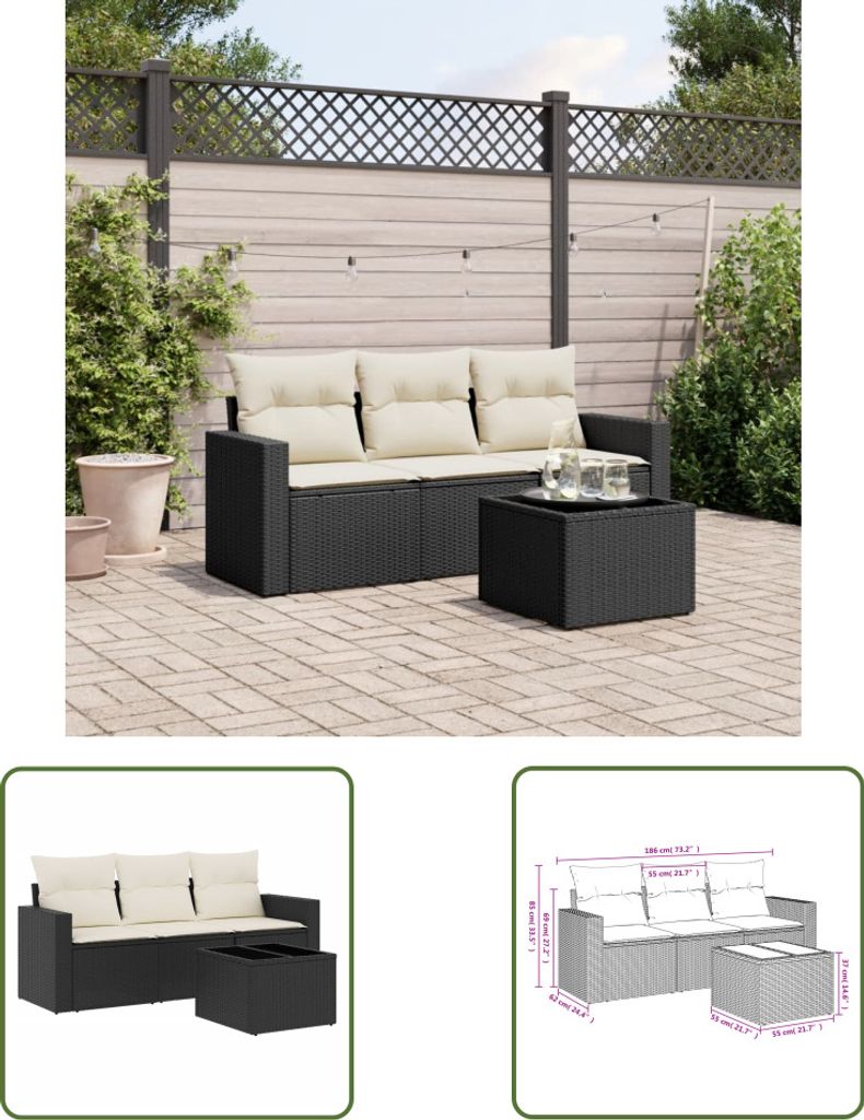 The Living Store 4-tlg. Garten-Sofagarnitur mit Kissen Produktbild 