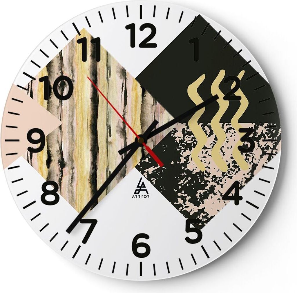 Wanduhr - Rund - Glasuhr - Abstraktion Diamant Gürtel - 40x40cm - Schleichendes Uhrwerk - Lautlos - zum Aufhängen bereit - Dekoration Modern - Wa...