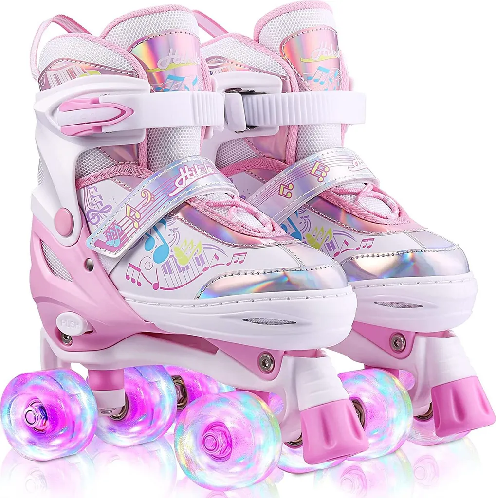 Paires de patins à roues alignées roses et évolutifs pour les débutants