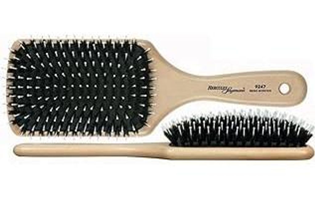 HERCULES SÄGEMANN - Paddle Brush, 11-reihig | Haarpflegebürste aus Holz zum Entwirren, mit Wildschweinborsten und Polyamidstiften mit kleinen Kug...