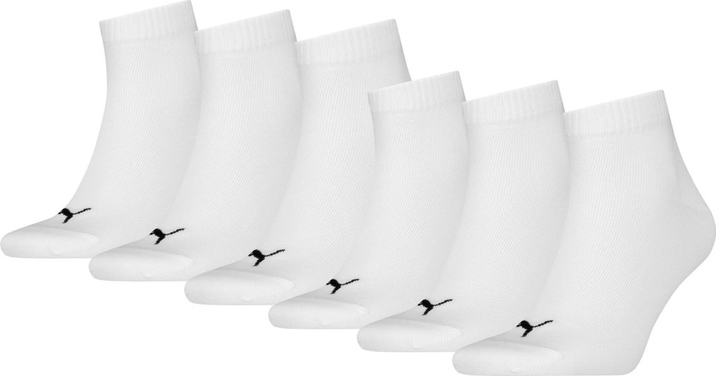 6 Paar Uni Puma Quarter kurze Sportsocken in Weiß Größe 39-42