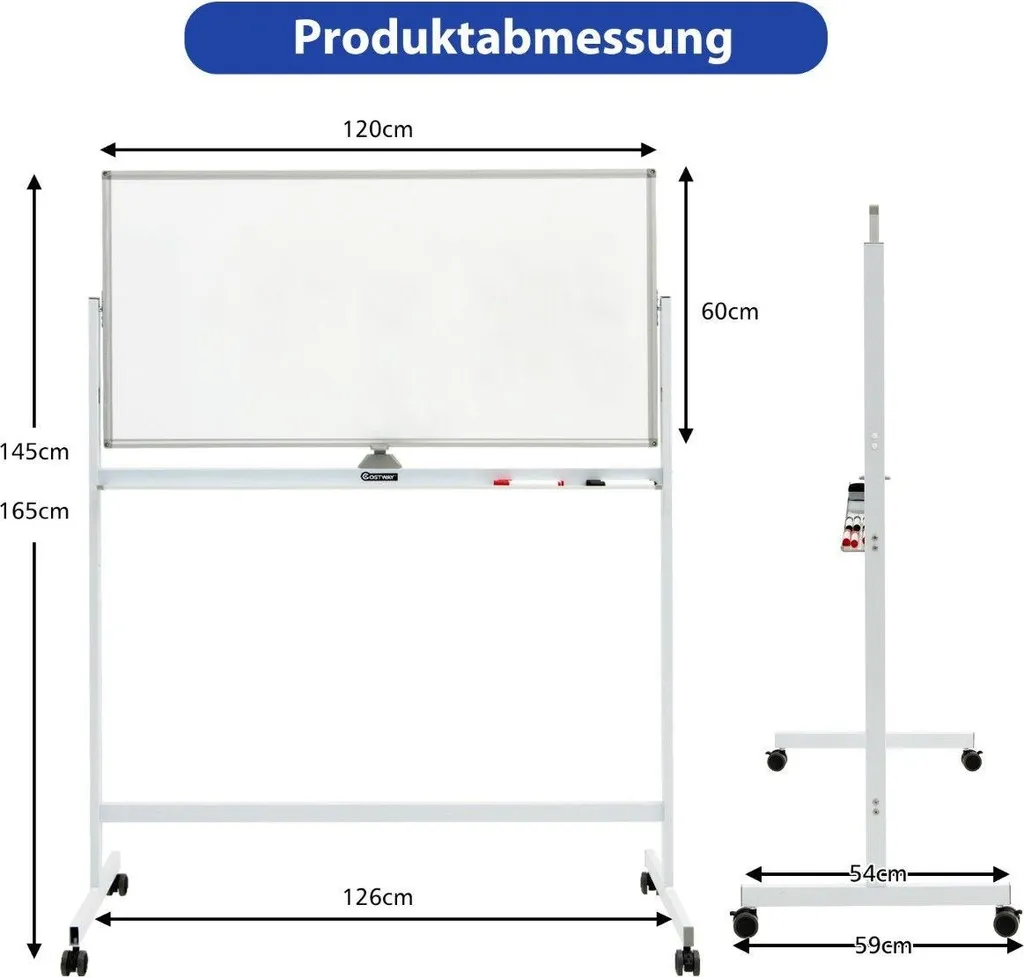 Tableau effaçable à sec sur roulettes avec support réglable en hauteur - 3