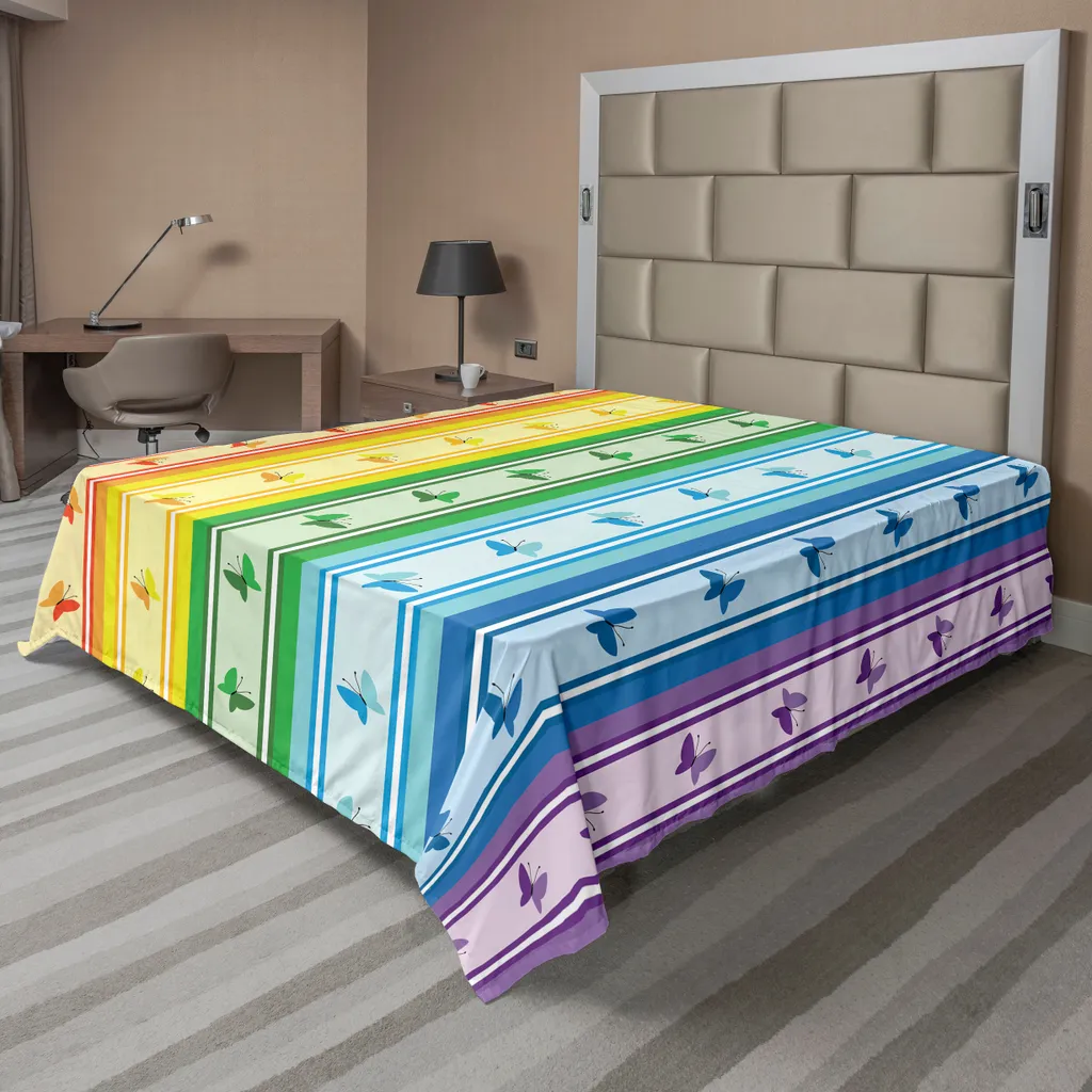 Drap de lit géométrique ABAKUHAUS 260x228 cm avec motifs papillons colorés