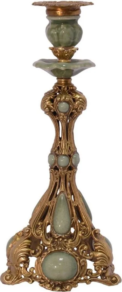 Luminaire Art Nouveau Laiton Massif et Verre Vert Luxueux Casa Padrino