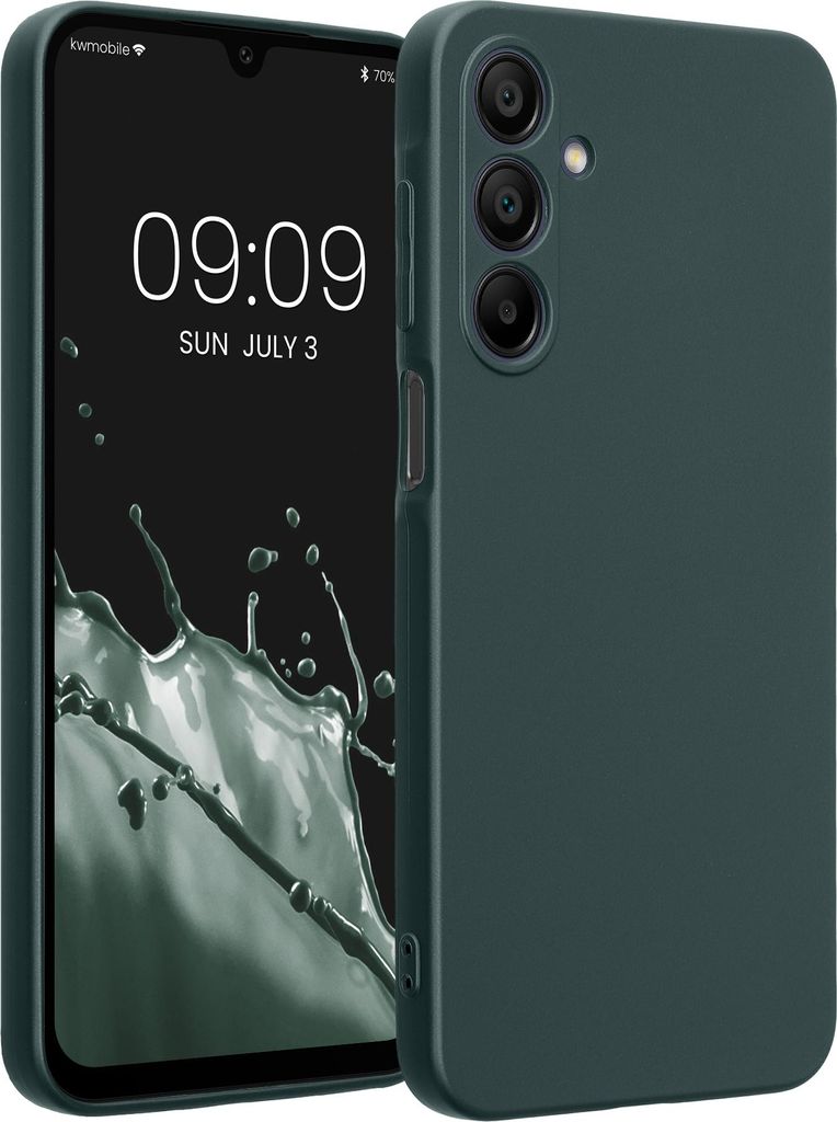 kwmobile Handyhülle kompatibel mit Samsung Galaxy A16 5G Hülle - weiche Silikon Case metallisch schimmernd in Metallic Petrol