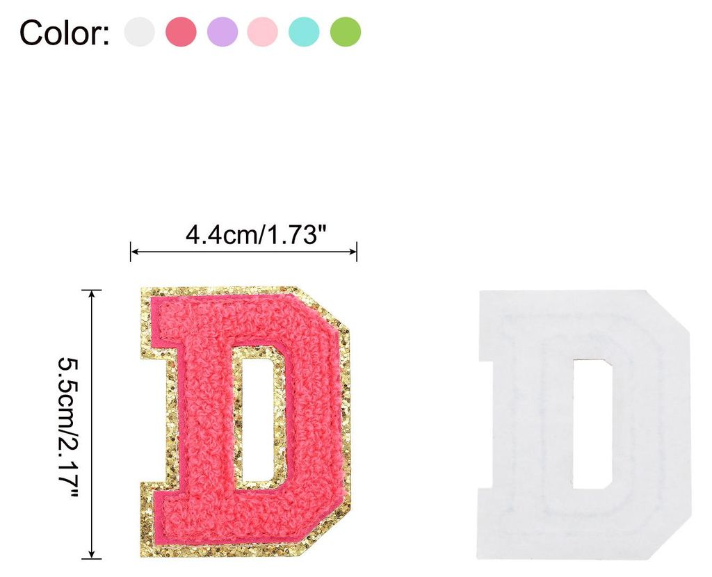 6 Stš¹ck Buchstaben zum Aufbš¹geln,Selbstklebende Chenille-Buchstaben D mit Glitzer-Goldrand,gestickter Patch zum Aufbš¹geln fš¹r Kleidung,...