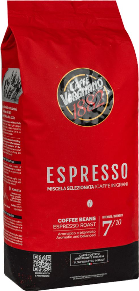 A bag of Caffè Vergnano 1882 Espresso coffee beans.